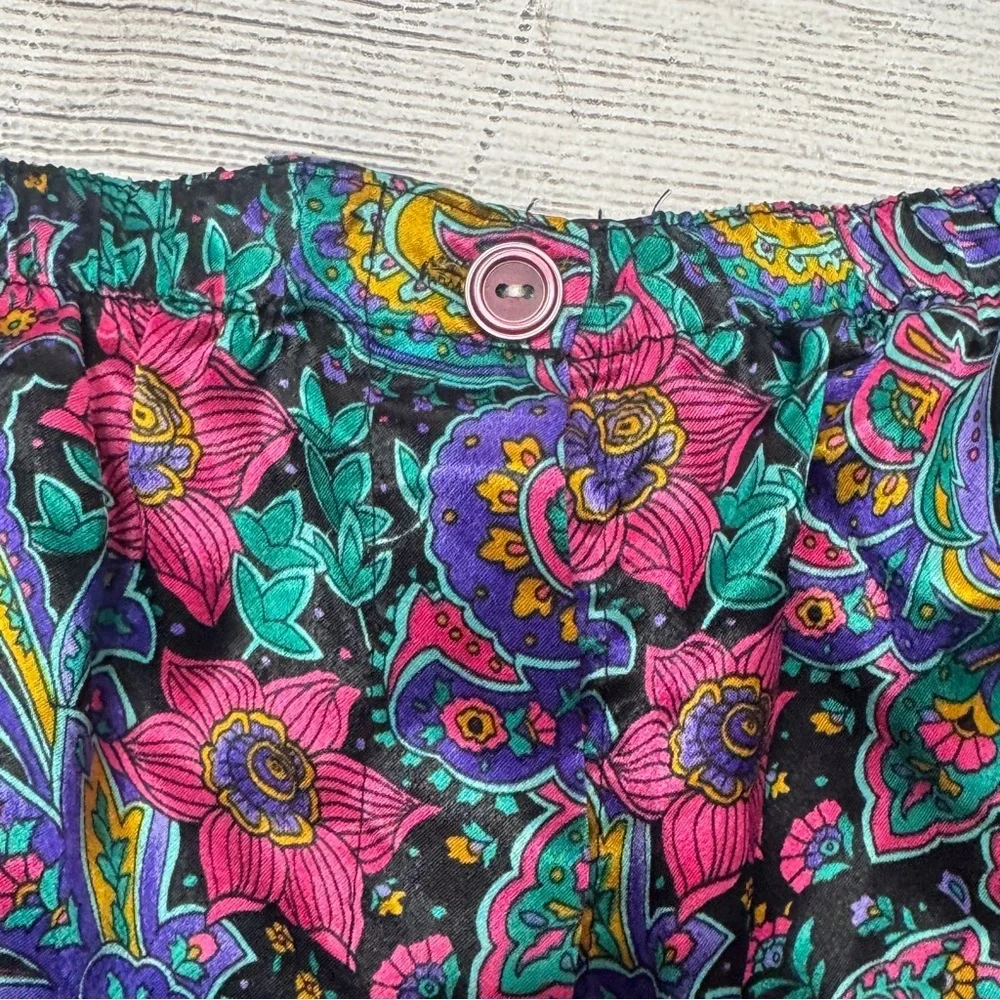California Dynasty Vintage Floral Paisley Satin Pajama Set Shorts Tank Small USA